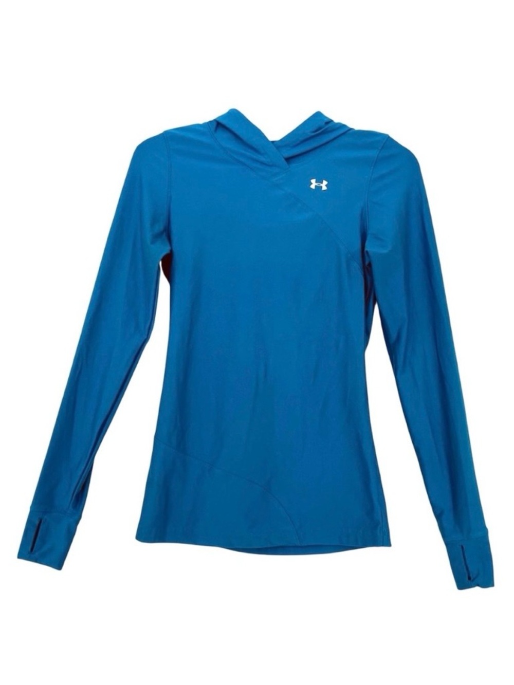 Under Armour Blue ColdGear Crossover Hoodie Base Layer Thumbholes Women’s SM